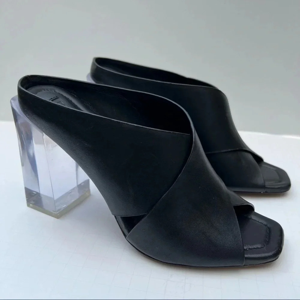 COPY - BCBGMaxazria Ilia Clear Block Heel Crisscross Leather Mule Sandal Size 9